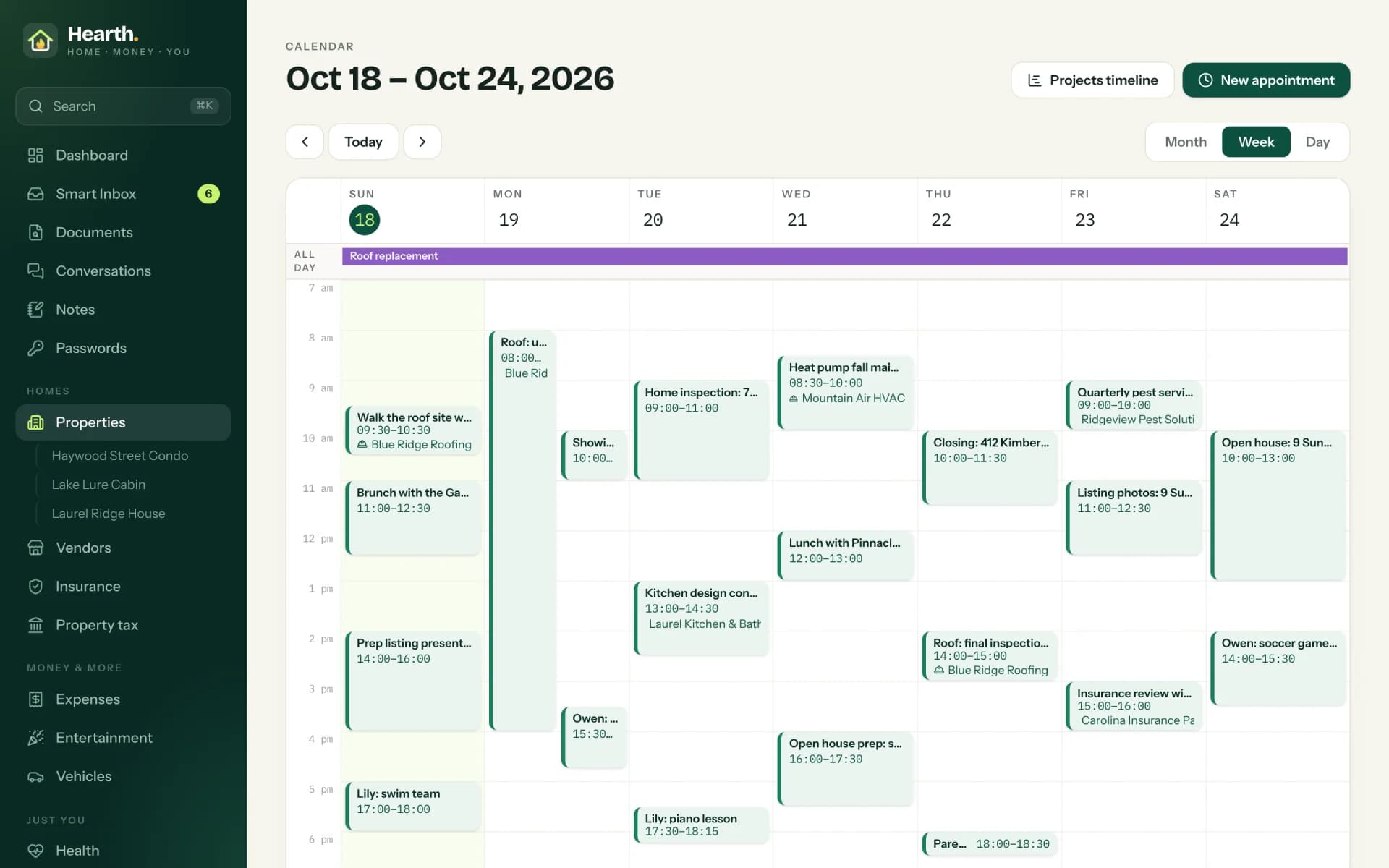The calendar with appointments you can drag, resize and add with a click.