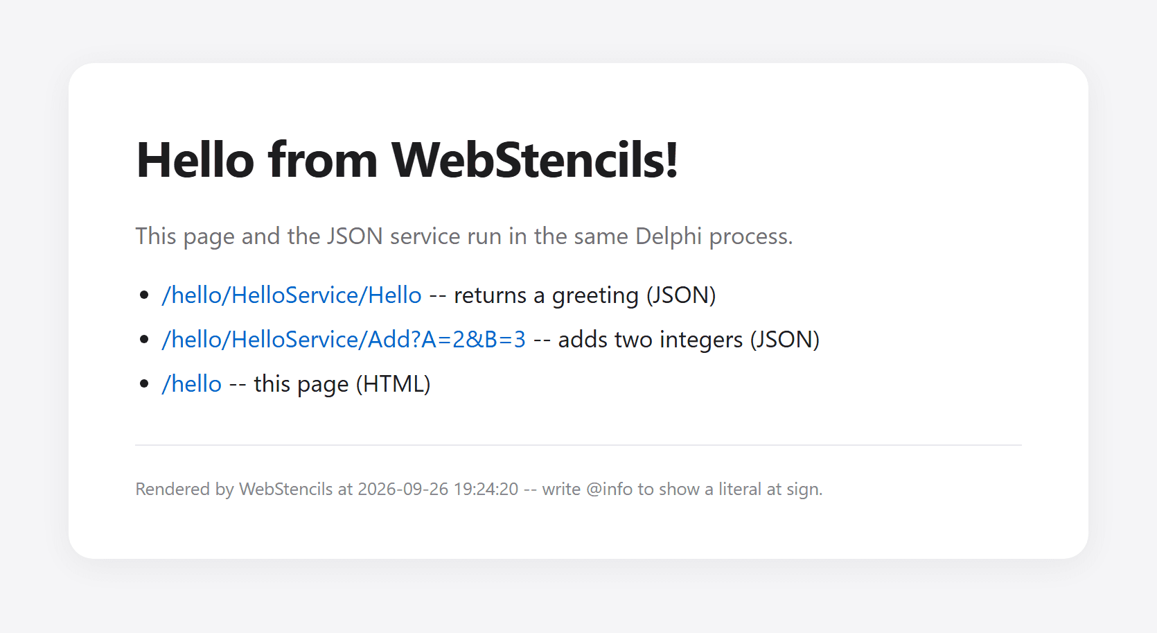 Die gerenderte Seite: home.html in layout.html, mit Schleife, Bedingung und der Renderzeit in der Fußzeile.