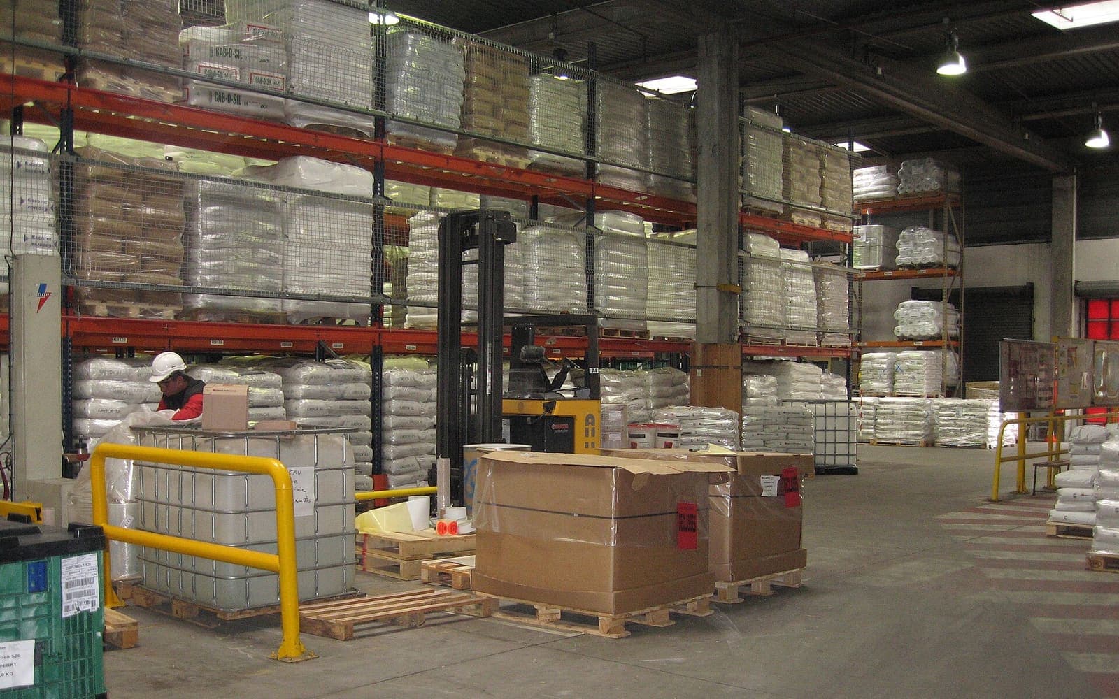 Palletized goods in an industrial warehouse