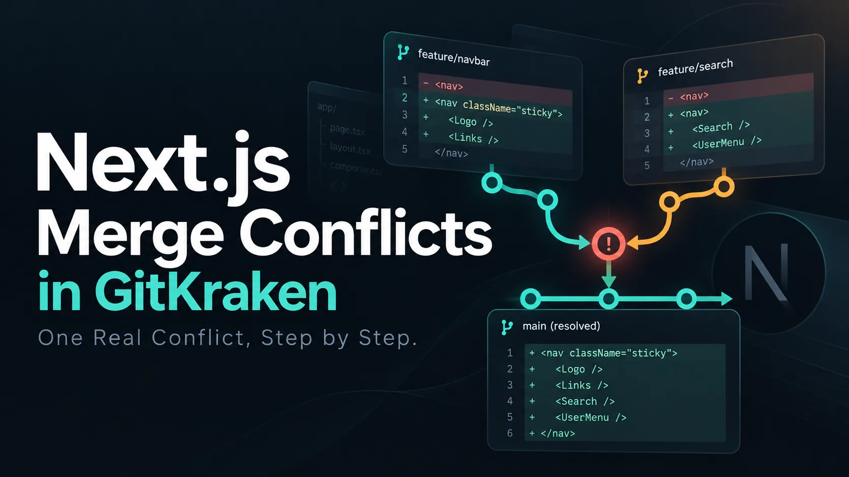 Next.js Merge Conflicts in GitKraken: One Real Conflict, Step by Step